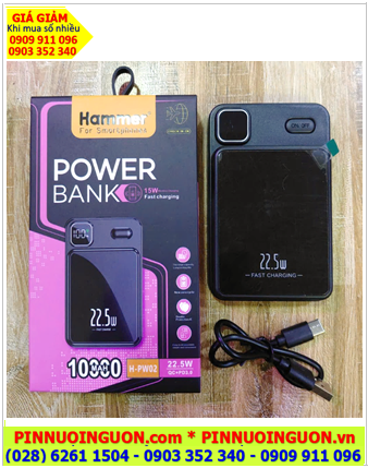 HAMMER H-PW02 Wireless Quick Charge Power Bank /Sạc dự phòng Wireless 10.000mAh 22.5W LED LCD QC3.0